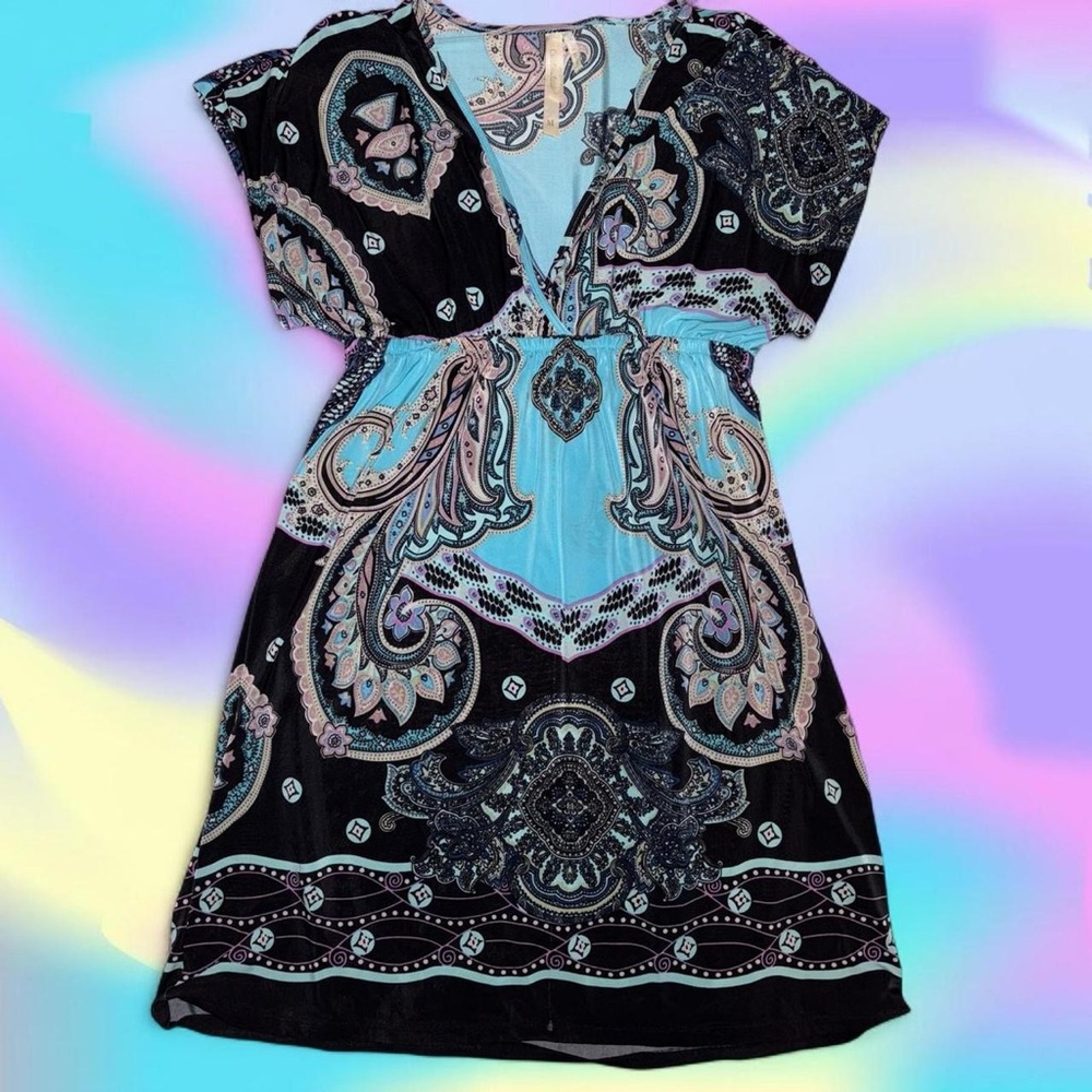 vtg y2k cristina love fairy grunge pastel goth paisley babydoll dress, sz md